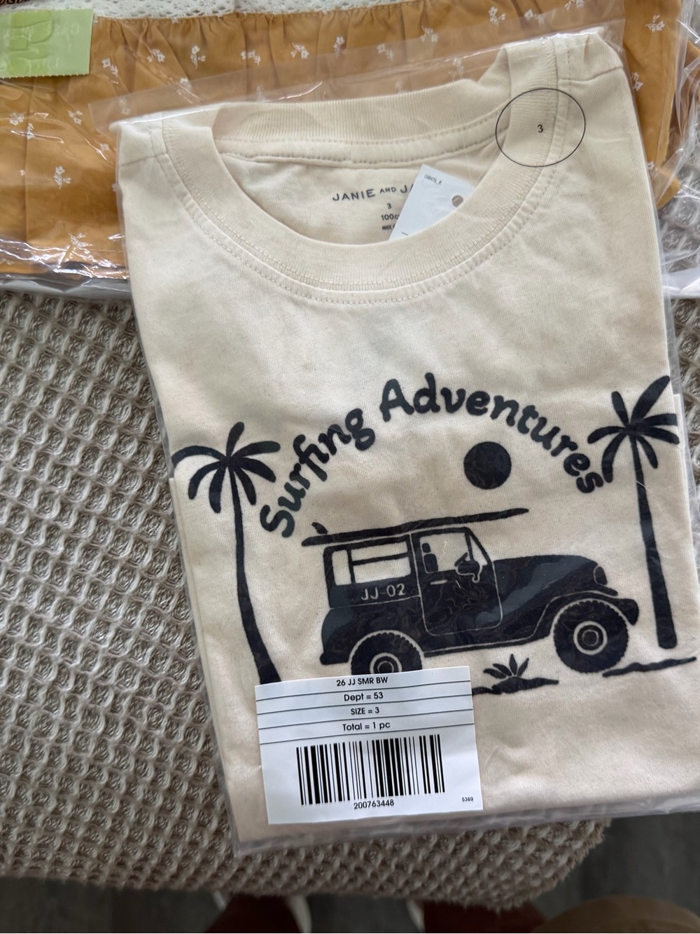 Janie and Jack Cream Tee with Navy Surfing Jeep Graphic size 3 toddler nwt